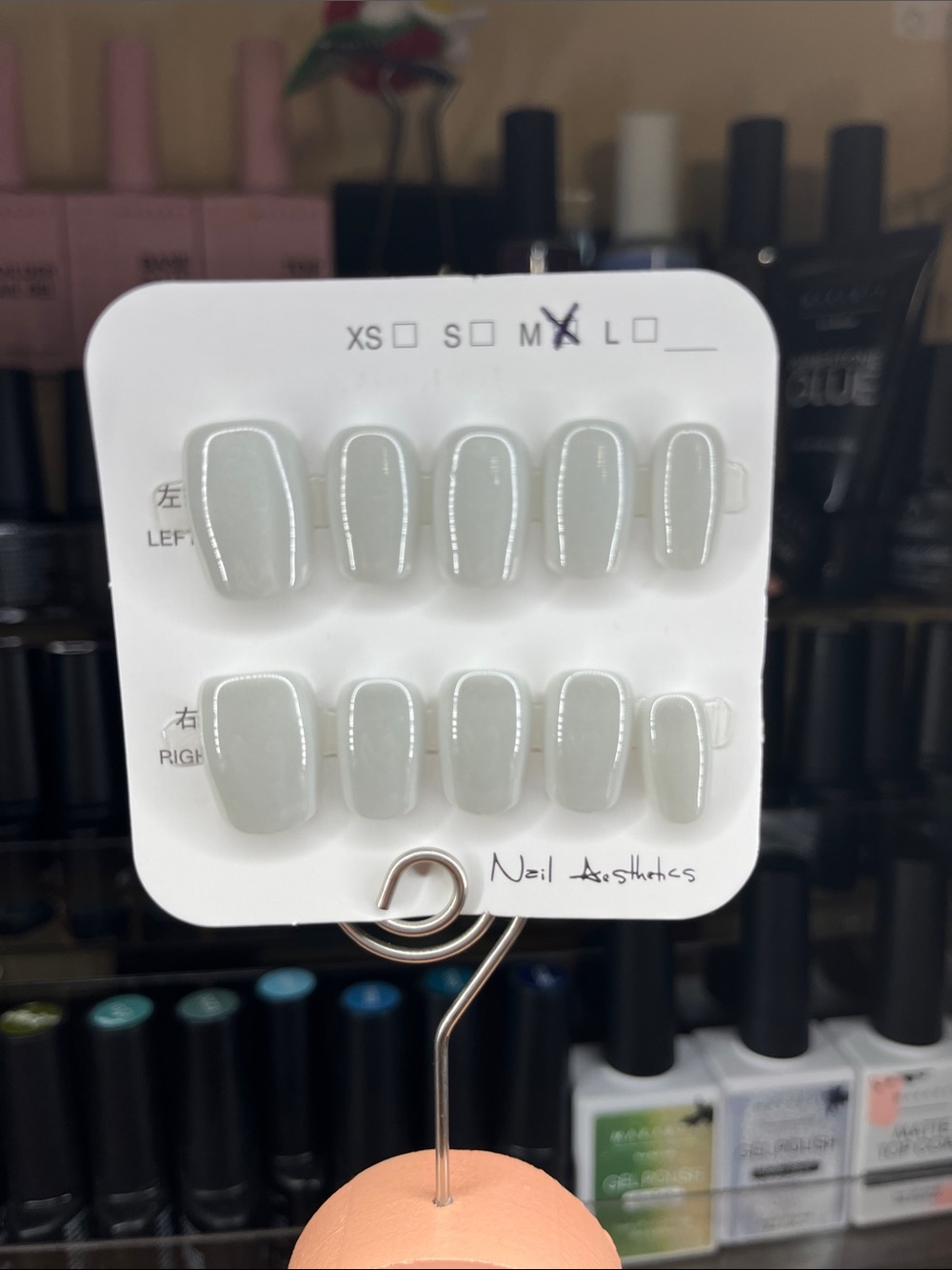 Press-On Nails in Light Gray silver cat eye medium coffin